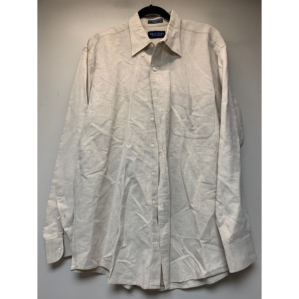 Britches Great Outdoors Shirt Mens L Beige Excellent Linen Cotton Button Down